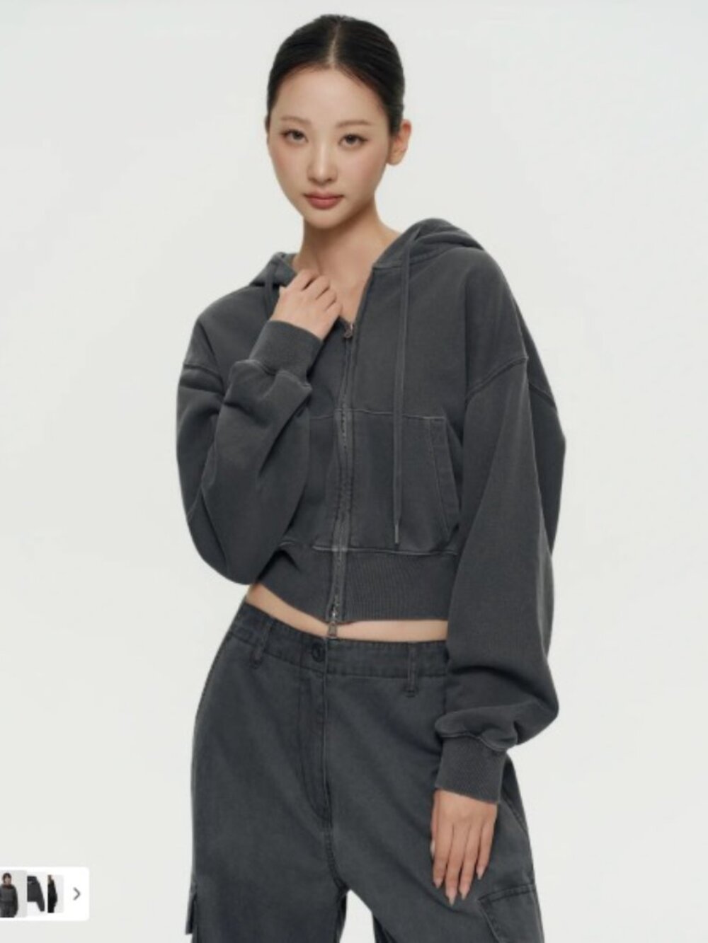 NWT Musinsa Standard Korean Fashion Pigment Volume Cropped Hooded Sweat Zip-Up